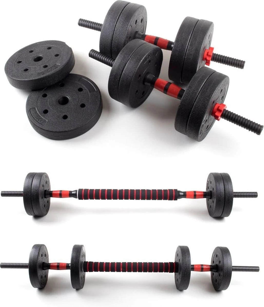 Dumbbellset 25 Kg Met Halterstang - Dumbbells Verstelbaar - Halterset - Fitness Gewichten Set - Rood/zwart 3 Dumbbellset 25 Kg Met Halterstang - Dumbbells Verstelbaar - Halterset - Fitness Gewichten Set - Rood/zwart