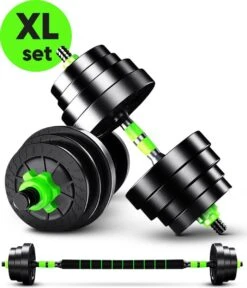 EchoGoods Halterset 30 KG - 2x15 KG - GRATIS Trainingschema - Dumbell Set - Barbell Halterstang Met Gewichten – Verstelbare Dumbells Met Gewichtschijven - Fitness Stang - Black Friday