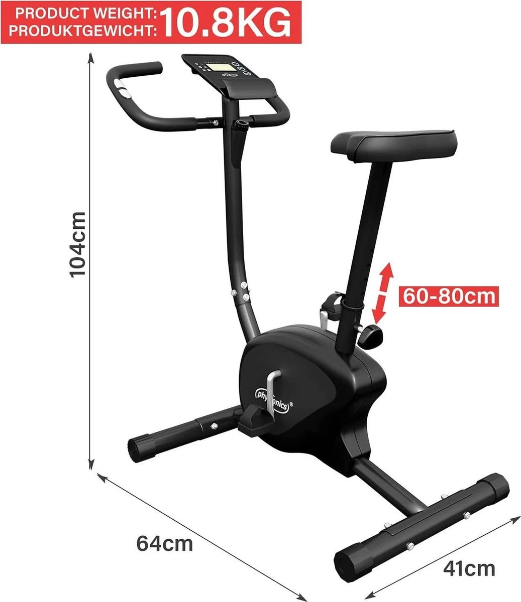 Physionics® Hometrainer - Met LCD-display, Verstelbare Zitting & Weerstand, Met Handpolssensoren, Tot 100 Kg, Zwart - Hometrainer, Fietstrainer, Fitnessfiets, Fitnessfiets, Ergometer 6 Physionics® Hometrainer - Met LCD-display, Verstelbare Zitting & Weerstand, Met Handpolssensoren, Tot 100 Kg, Zwart - Hometrainer, Fietstrainer, Fitnessfiets, Fitnessfiets, Ergometer - Afbeelding 4
