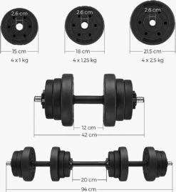 Hoppa! Halterset,verstelbare Kunststof Dumbbell Set, Met Aansluitende Stalen Buis, Halters, Dumbbell Set, 20 Kg/30 Kg, Workout Fitness Training, 1 Paar, -Fit Gear Verkoop 1097x1200