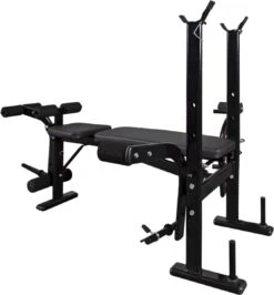 Venom Sports Halterbank – Fitnessbank – Verstelbare Rugleuning – Uiterst Geschikt Voor Gewichten – Incl. Beenhouder – Zachte Handgrepen – PU Kussens – Triangel Structuur – Inklapbaar - Zwart - 182x116x112cm -Fit Gear Verkoop 1114x1200