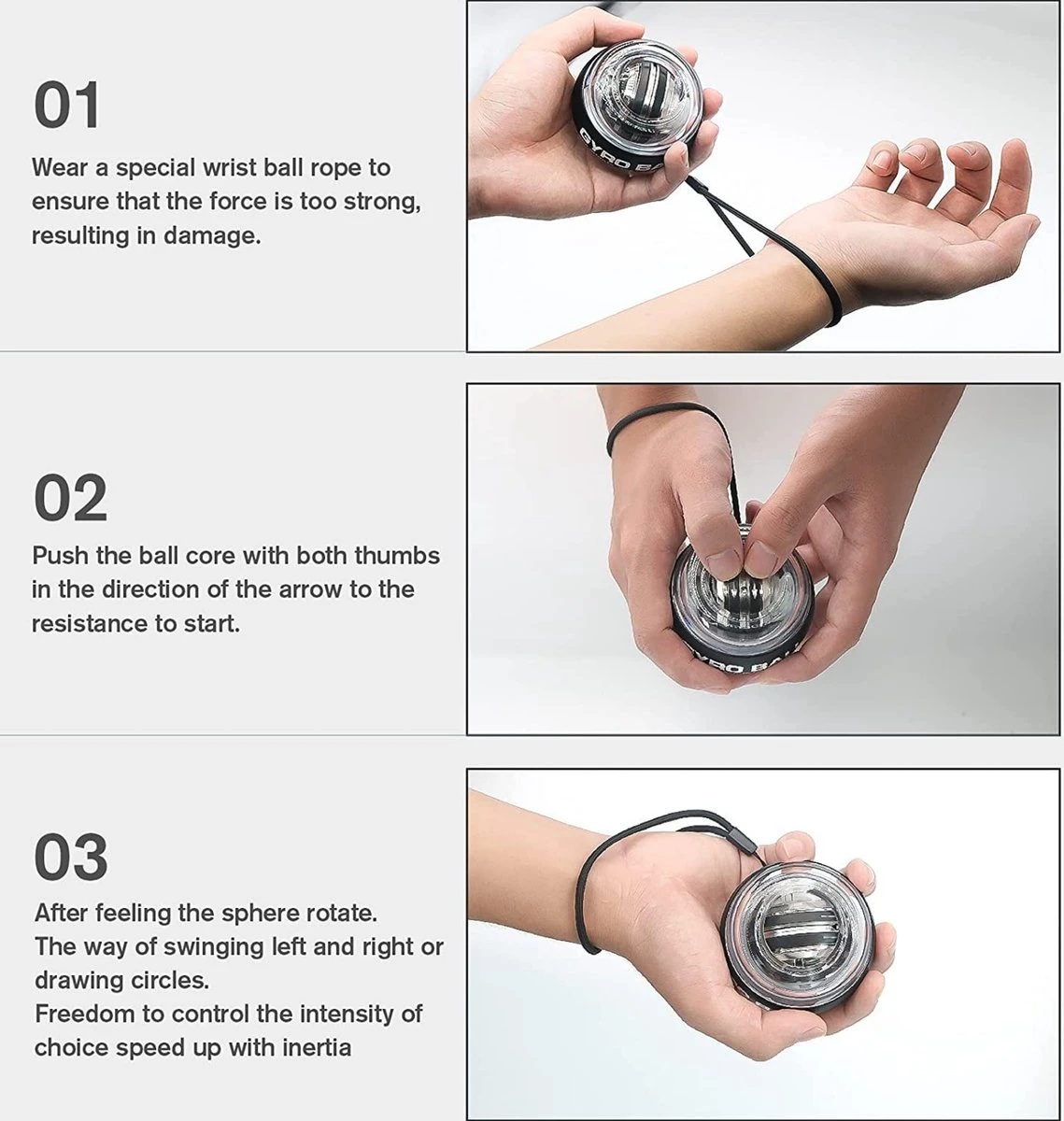 U-Fit One PowerBall Met Led Verlichting & Autostart - Forceball - WristBall - Spinner - Handtrainer - Polstrainer - Stressbal - Zwart 9 U-Fit One PowerBall Met Led Verlichting & Autostart - Forceball - WristBall - Spinner - Handtrainer - Polstrainer - Stressbal - Zwart - Afbeelding 7