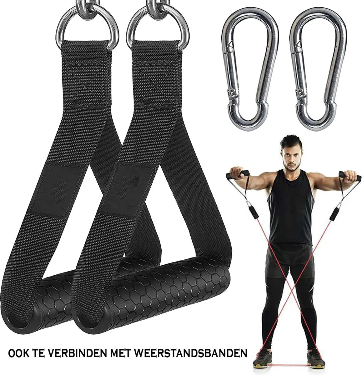 MJ Sports Premium Strap Handles Inclusief 2 Karabijnhaken - Handvatten Set - Voor Krachtstations En Weerstandsbanden - Cable Crossover - Fitness - Handgrepen Met D-ring - Zwart 11 MJ Sports Premium Strap Handles Inclusief 2 Karabijnhaken - Handvatten Set - Voor Krachtstations En Weerstandsbanden - Cable Crossover - Fitness - Handgrepen Met D-ring - Zwart - Afbeelding 9