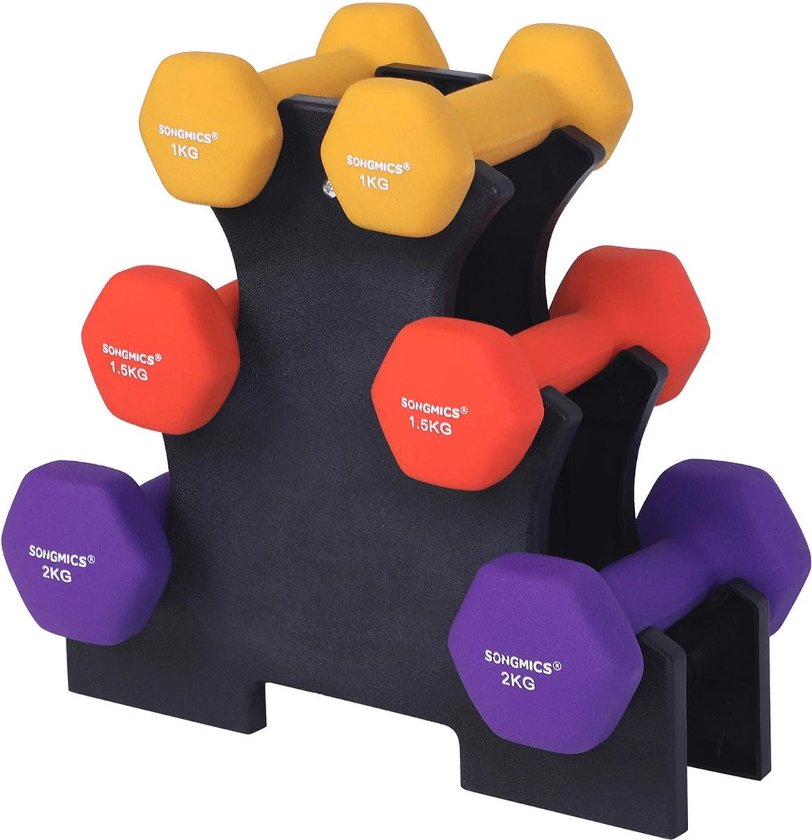 Songmics Dumbells - Halterset - Gewichten - Dumbells Set - Gewichten Fitness - Met Halterstandaard - Inclusief 9 Kg Gewichten- Meerkleurig - Zwart 3 Songmics Dumbells - Halterset - Gewichten - Dumbells Set - Gewichten Fitness - Met Halterstandaard - Inclusief 9 Kg Gewichten- Meerkleurig - Zwart