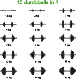 Tunturi Gewichten Gietijzer Totaal 15kg - Halterset Met Schroefsluiting - Dumbbell Set - 1 Halterstang - 30mm - Incl. Gratis Fitness App -Fit Gear Verkoop 1162x1200 5