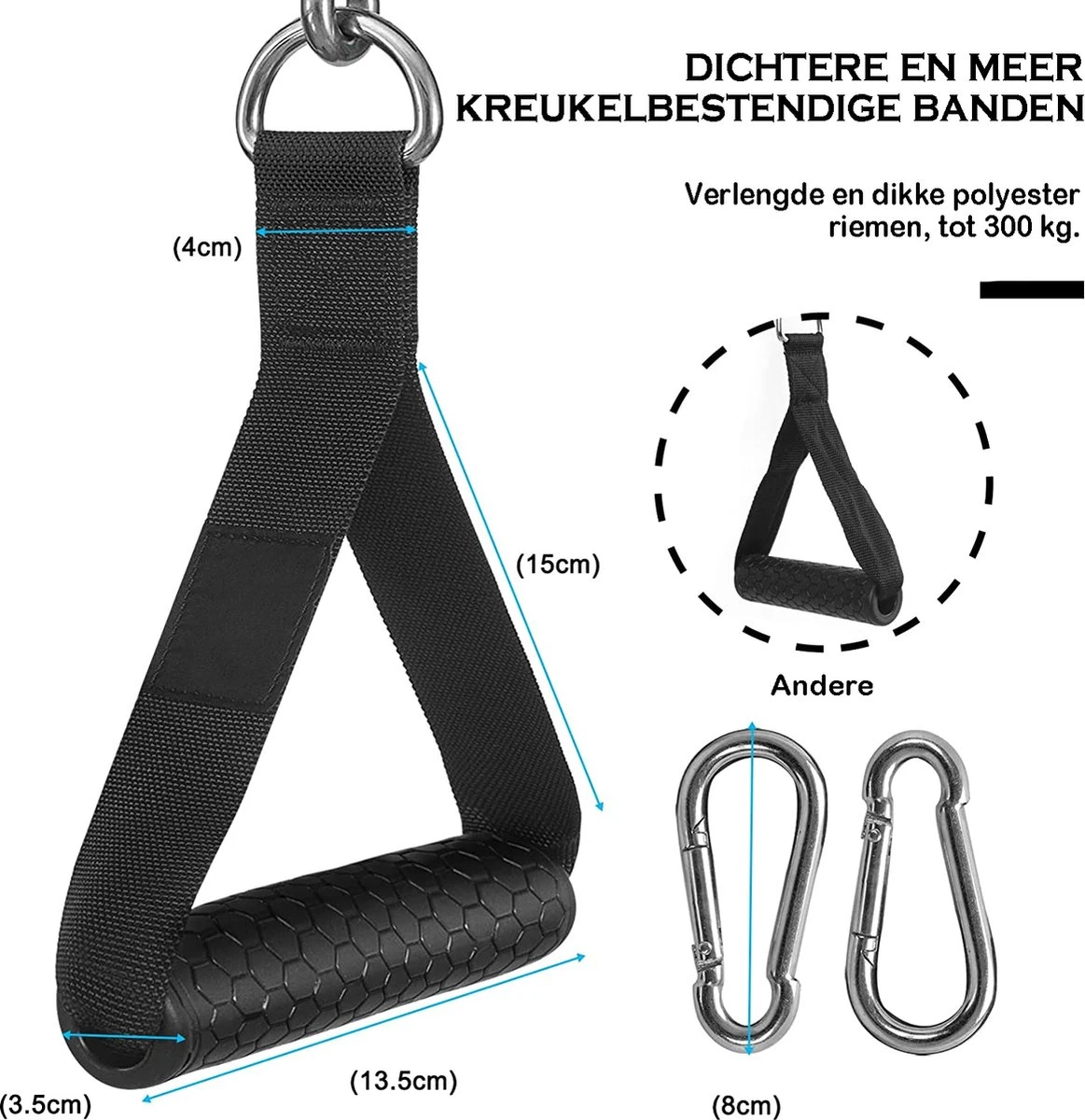 MJ Sports Premium Strap Handles Inclusief 2 Karabijnhaken - Handvatten Set - Voor Krachtstations En Weerstandsbanden - Cable Crossover - Fitness - Handgrepen Met D-ring - Zwart 9 MJ Sports Premium Strap Handles Inclusief 2 Karabijnhaken - Handvatten Set - Voor Krachtstations En Weerstandsbanden - Cable Crossover - Fitness - Handgrepen Met D-ring - Zwart - Afbeelding 7