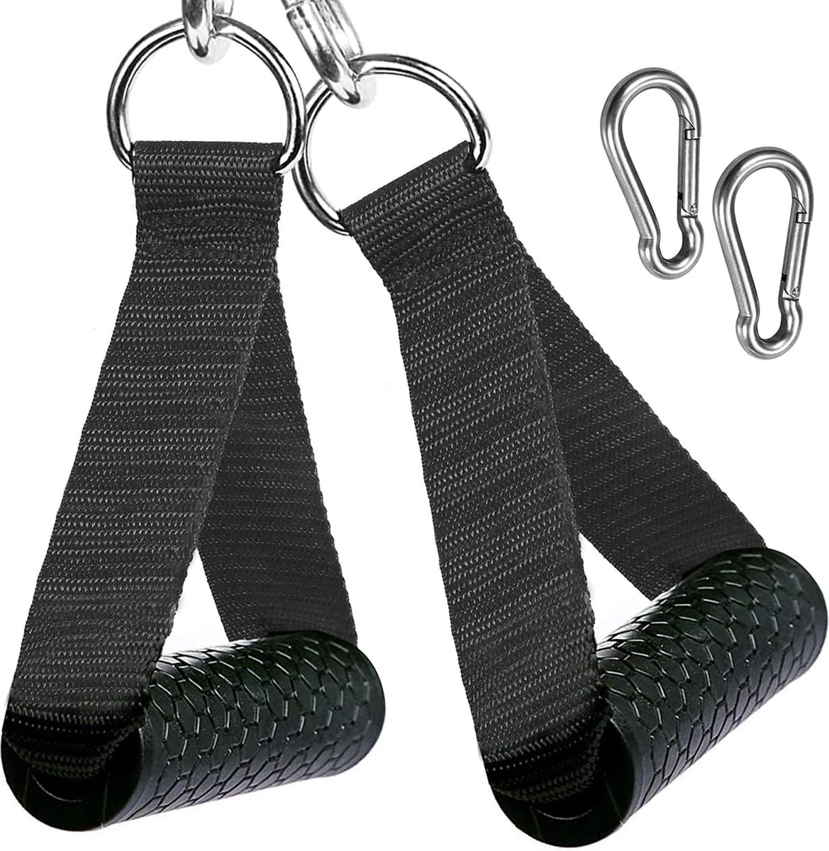 MJ Sports Premium Strap Handles Inclusief 2 Karabijnhaken - Handvatten Set - Voor Krachtstations En Weerstandsbanden - Cable Crossover - Fitness - Handgrepen Met D-ring - Zwart 3 MJ Sports Premium Strap Handles Inclusief 2 Karabijnhaken - Handvatten Set - Voor Krachtstations En Weerstandsbanden - Cable Crossover - Fitness - Handgrepen Met D-ring - Zwart