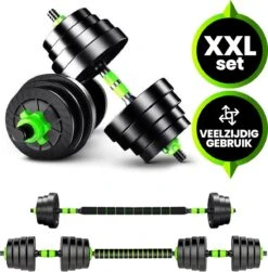 Venom Sports Verstelbare Dumbbell Set Tot 40kg - Professionele 2-in-1 Halterset Gewichten - Gebruiksvriendelijke Fitness Stang - Groen