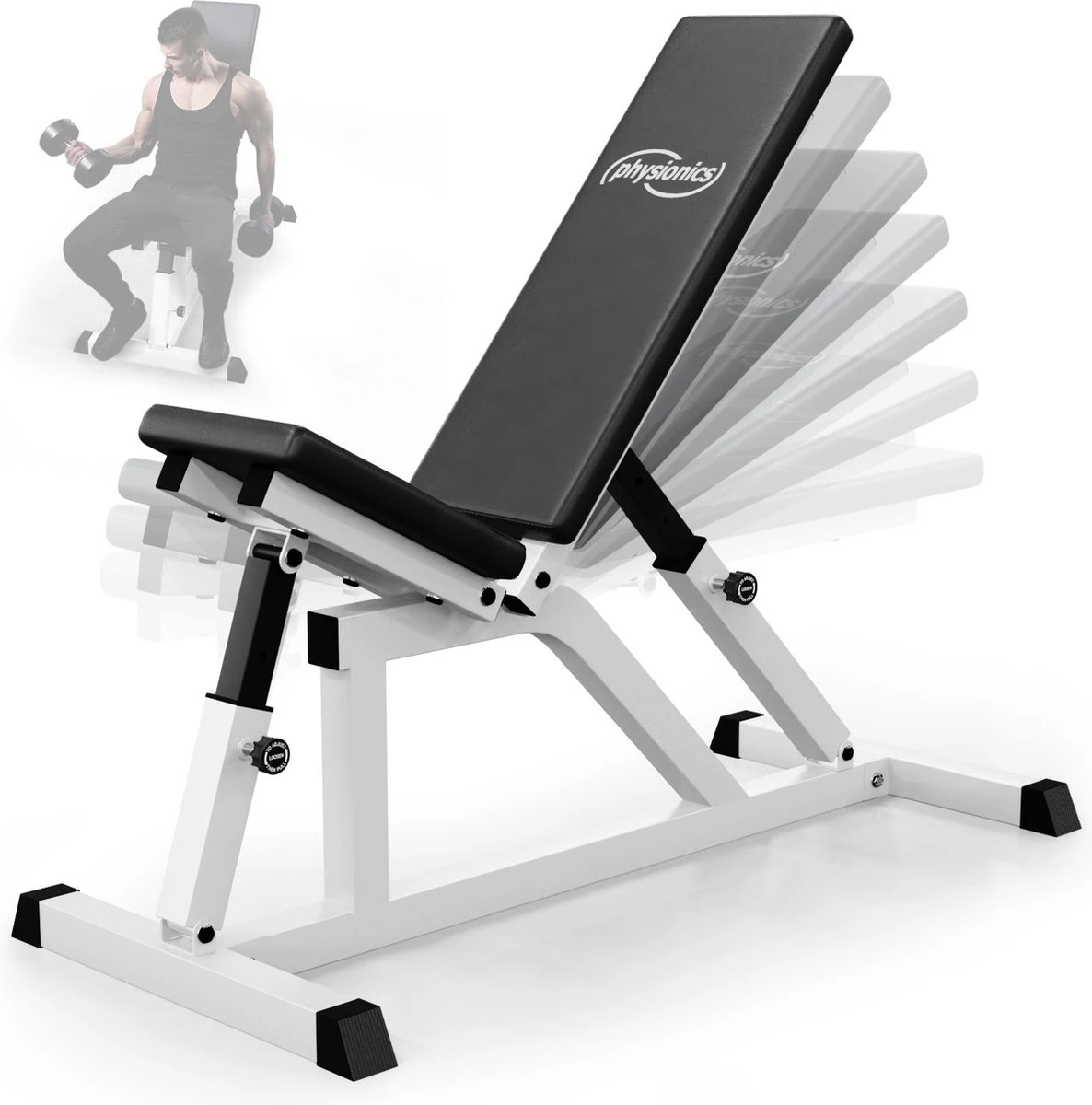 Physionics - Verstelbare Halterbank - Buiktrainer - Fitnessbank - Antislip - Staal - Trainingsapparaat 3 Physionics - Verstelbare Halterbank - Buiktrainer - Fitnessbank - Antislip - Staal - Trainingsapparaat