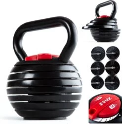 ZEUZ® Verstelbare Kettlebell Tot 18 KG – Fitness Sport Set – Conditie & Krachttraining – Halters - Gietijzer