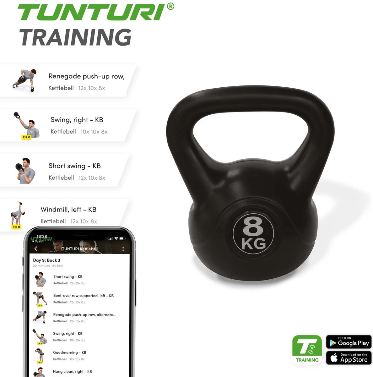Tunturi PVC Kettle Bell - Kettlebell - 8 Kg - Incl. Gratis Fitness App 7 Tunturi PVC Kettle Bell - Kettlebell - 8 Kg - Incl. Gratis Fitness App - Afbeelding 5