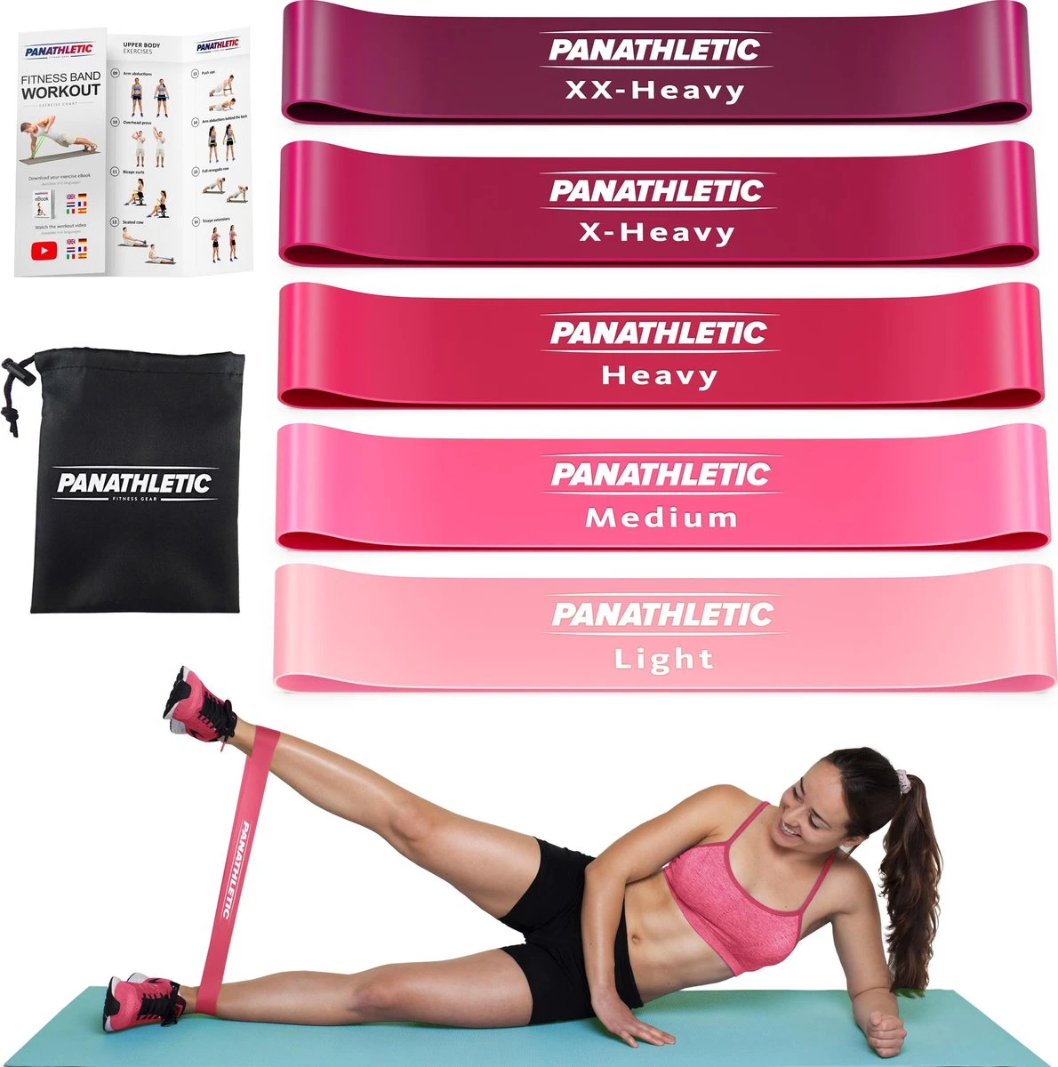 Panathletic Weerstandsbanden – Set Van 5 – Handleiding – Opbergzakje – EBook Met Extra Oefeningen – Roze 3 Panathletic Weerstandsbanden – Set Van 5 – Handleiding – Opbergzakje – EBook Met Extra Oefeningen – Roze