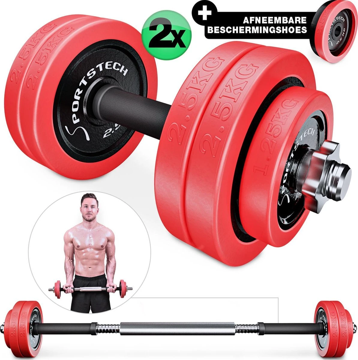 Sportstech AH300 Halterset - Korte&lange Halter Dumbbell Ineen - 30 Kg - Halters - Gewichten 6 Sportstech AH300 Halterset - Korte&lange Halter Dumbbell Ineen - 30 Kg - Halters - Gewichten - Afbeelding 4