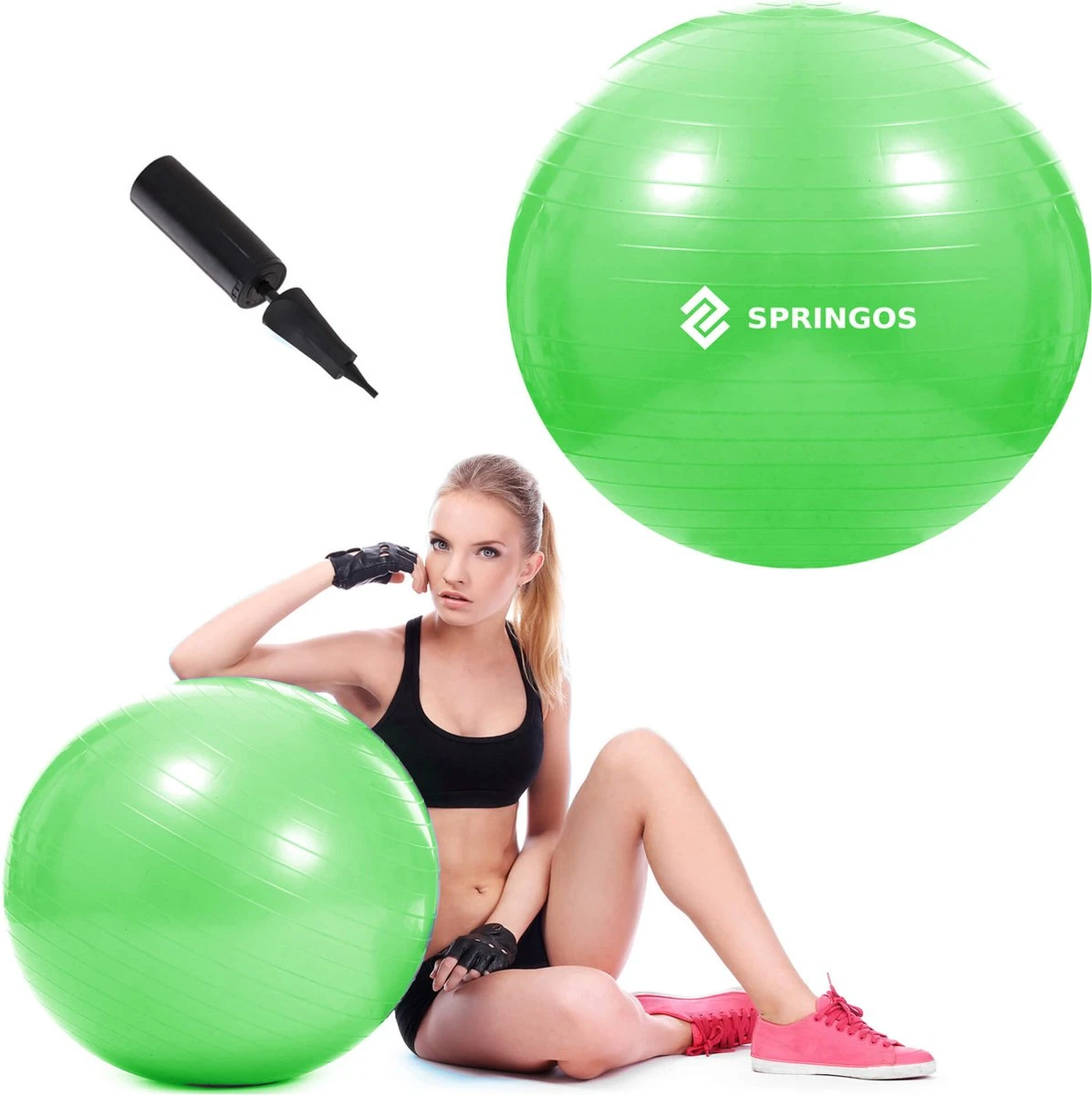 Springos Fitness Bal | Zitbal | Yoga Bal | Fitness | Groen | Inclusief Pomp | 65 Cm 3 Springos Fitness Bal | Zitbal | Yoga Bal | Fitness | Groen | Inclusief Pomp | 65 Cm