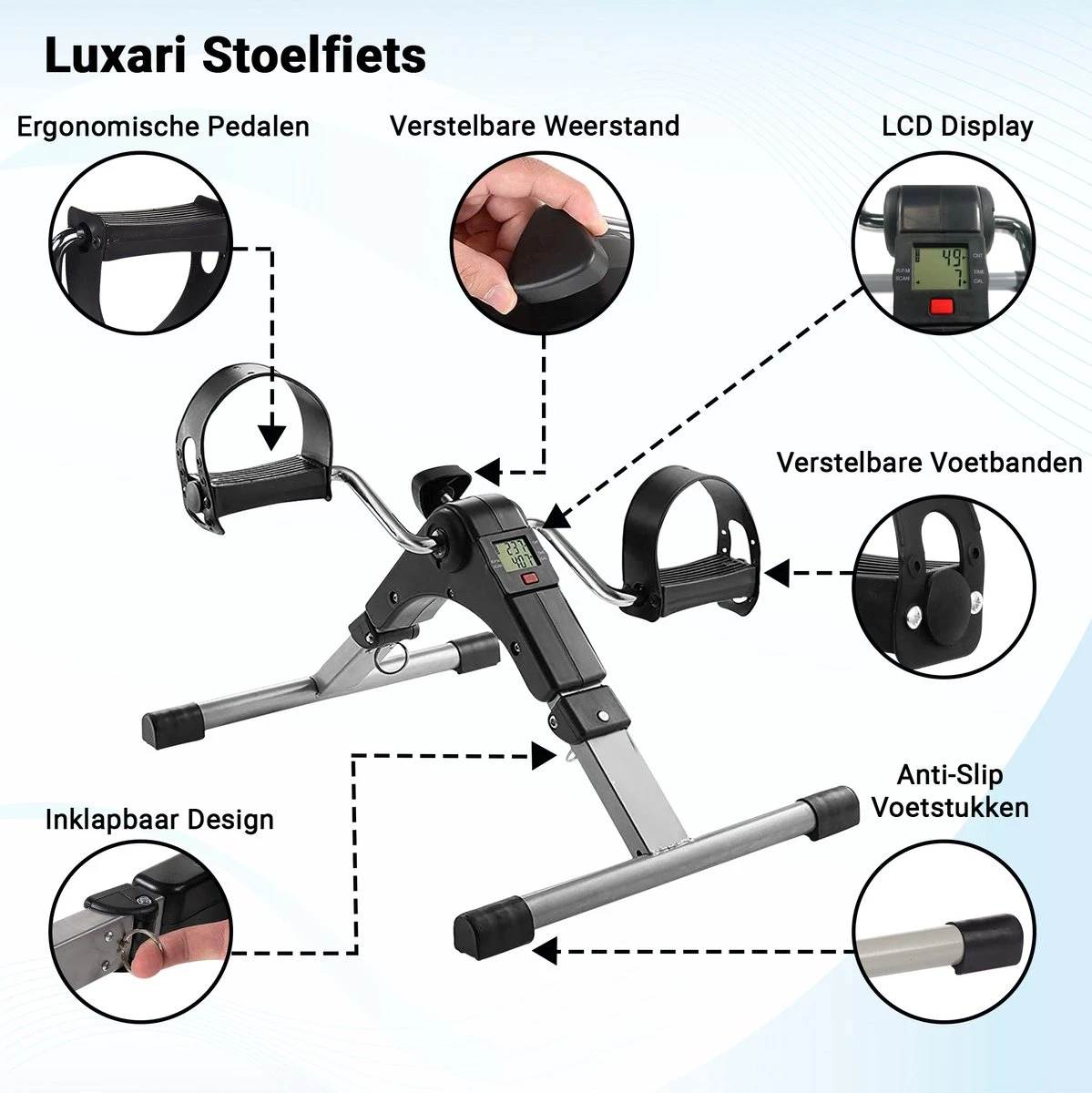 Luxari Stoelfiets - Inclusief Computer - Bureaufiets - Hometrainer - Deskbike - Beentrainer – Pedaaltrainer - Fietstrainer - Bewegingstrainer - Mini Hometrainer 9 Luxari Stoelfiets - Inclusief Computer - Bureaufiets - Hometrainer - Deskbike - Beentrainer – Pedaaltrainer - Fietstrainer - Bewegingstrainer - Mini Hometrainer - Afbeelding 7