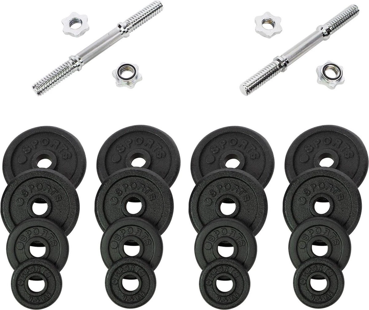 RS Sports Dumbellset - Halterset Met Gewichten - Totaal 30 Kg - 2 Stangen - Zwart 11 RS Sports Dumbellset - Halterset Met Gewichten - Totaal 30 Kg - 2 Stangen - Zwart - Afbeelding 9