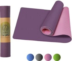 Eco Yoga Mat - Inclusief Draagriem - Anti Slip - Extra Dik (6 Mm) - 183 X 61 X 0,6 Cm - Paars/Roze - Diverse Kleuren