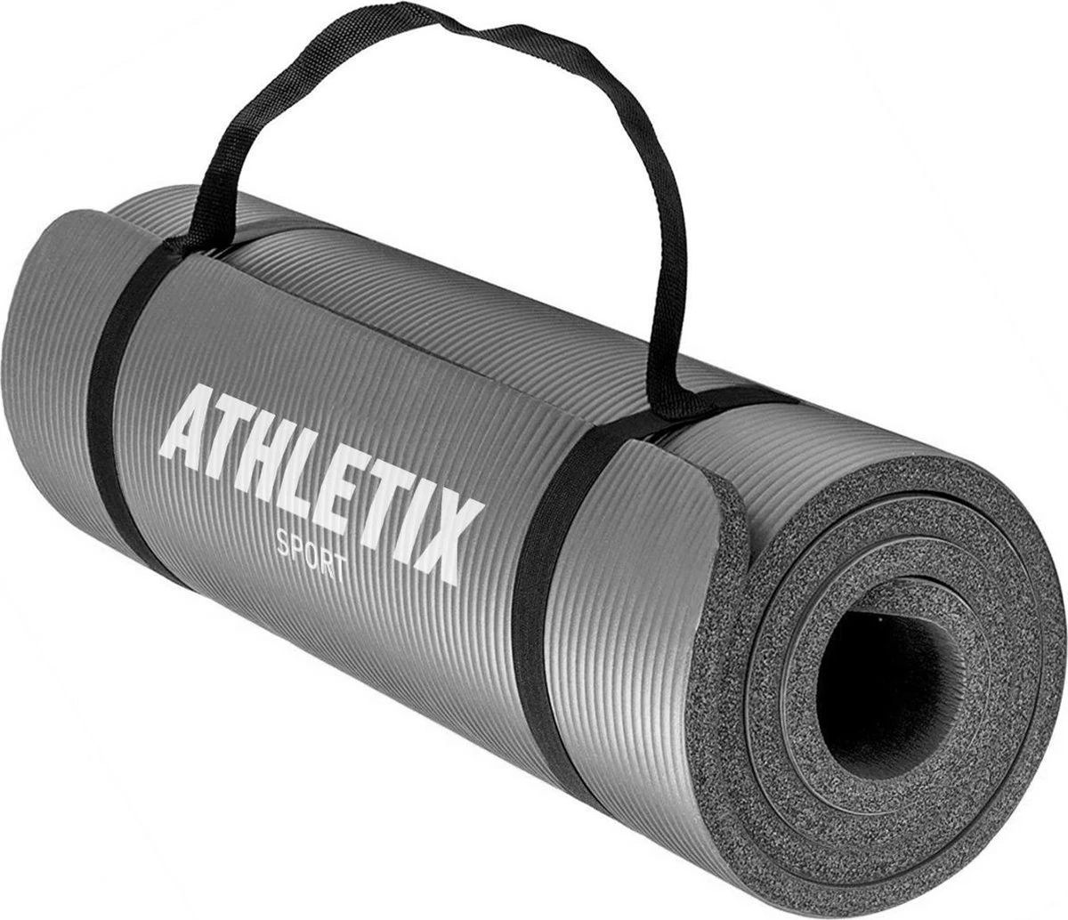 Athletix® Premium NBR Fitnessmat - 183 X 61 X 1.5 Cm - Yogamat Met Draagriem En Draagtas - Grijs 3 Athletix® Premium NBR Fitnessmat - 183 X 61 X 1.5 Cm - Yogamat Met Draagriem En Draagtas - Grijs