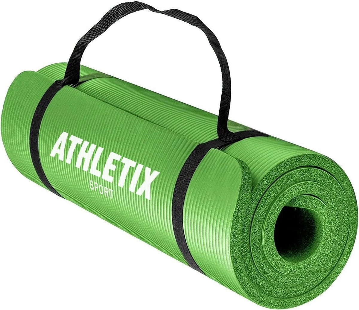 Athletix® Premium NBR Fitnessmat - Yogamat - 183 X 61 X 1.5 Cm - Met Draagriem En Draagtas - Groen 3 Athletix® Premium NBR Fitnessmat - Yogamat - 183 X 61 X 1.5 Cm - Met Draagriem En Draagtas - Groen