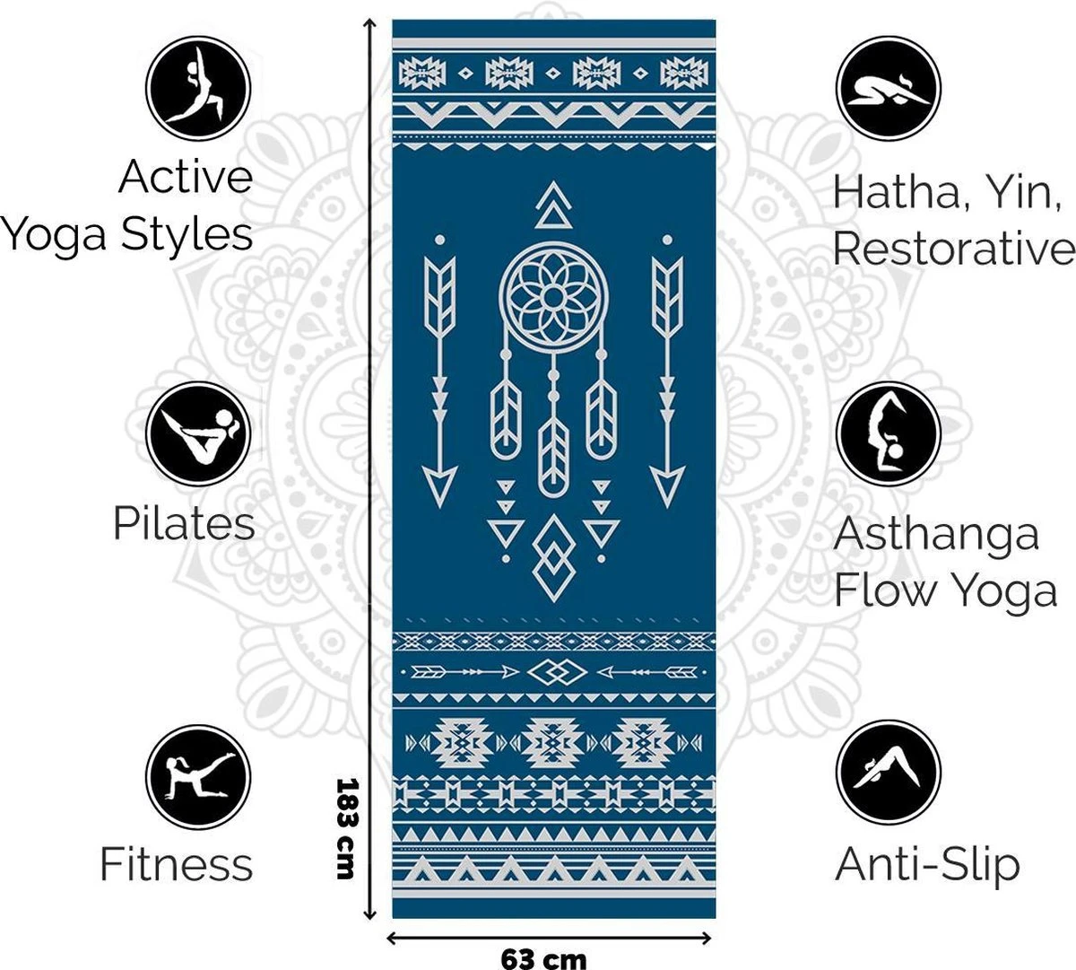 Love Generation ● Design Yoga Mat ● Fitness Mat ● Tribal Print ● Blauw 9 Love Generation ● Design Yoga Mat ● Fitness Mat ● Tribal Print ● Blauw - Afbeelding 7