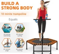 FOXSPORT Trampoline - Jump - Fitness - Volwassene Of Kindertrampoline - Met Telefoonhouder - Fitness Trampoline Met Handvat - Mini Trampoline - Kleine Trampoline - Sport Trampoline - Inclusief Handgrip - Fitnesstrampolines - Vereist Montage - 123 Cm -Fit Gear Verkoop 1200x1097 1