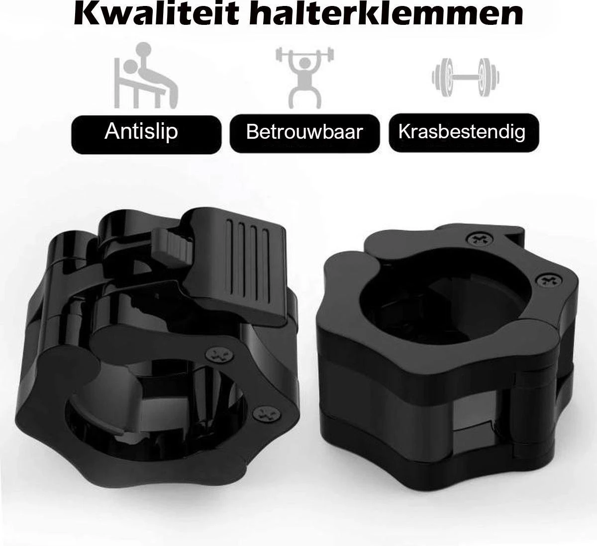 MJ Sports Premium Jaw Collar Set - Haltersluitingen - Halterklemmen - Halterstangsluiting - Jaw Collars - Olympic Barbell - Fitness - Set Van 2 - 50mm - Zwart 5 MJ Sports Premium Jaw Collar Set - Haltersluitingen - Halterklemmen - Halterstangsluiting - Jaw Collars - Olympic Barbell - Fitness - Set Van 2 - 50mm - Zwart - Afbeelding 3