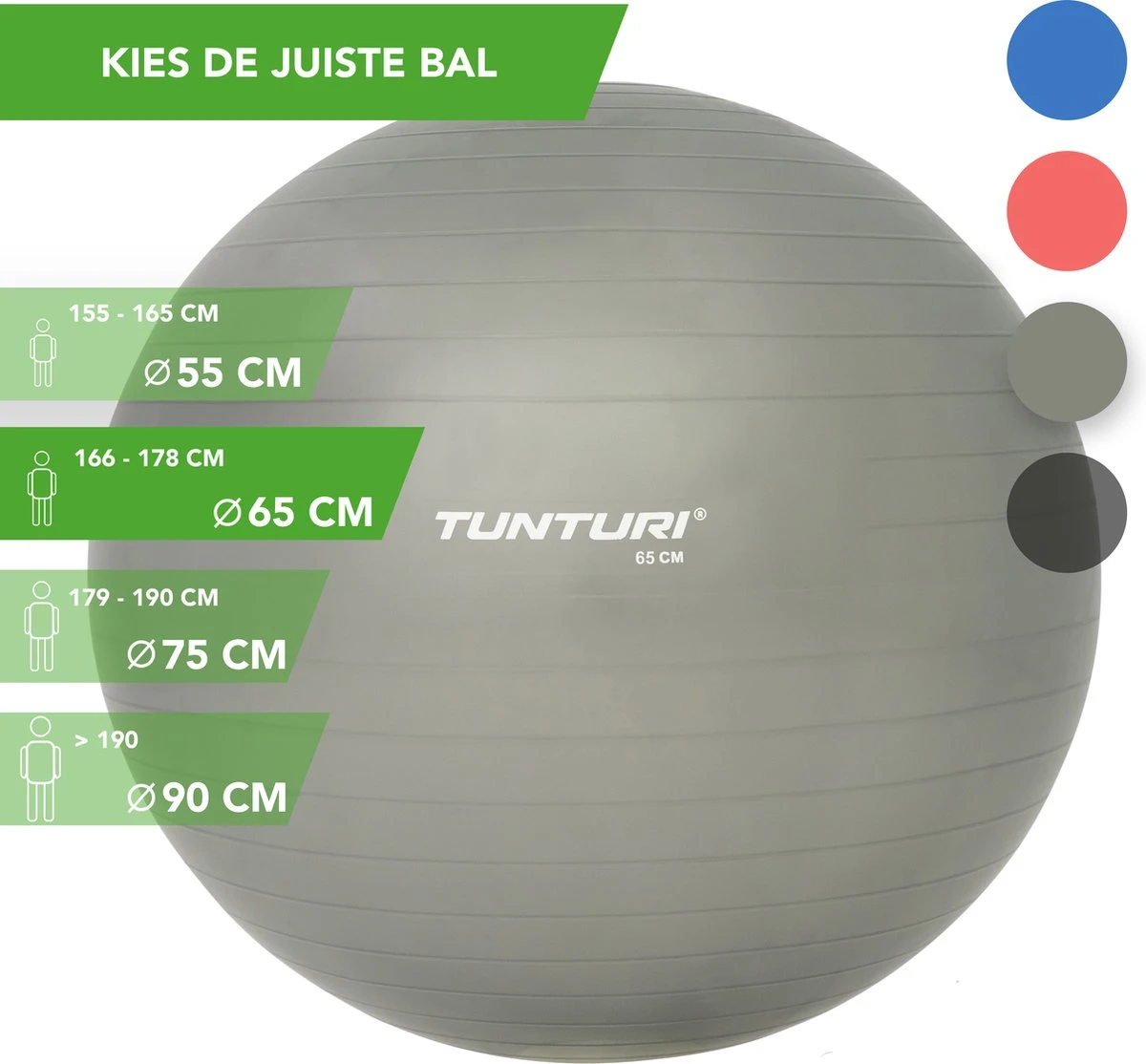 Tunturi Fitness Bal - Yoga Bal Inclusief Pomp - Pilates Bal - Zwangerschaps Bal - 65 Cm - Kleur: Zilver - Incl. Gratis Fitness App 4 Tunturi Fitness Bal - Yoga Bal Inclusief Pomp - Pilates Bal - Zwangerschaps Bal - 65 Cm - Kleur: Zilver - Incl. Gratis Fitness App - Afbeelding 2