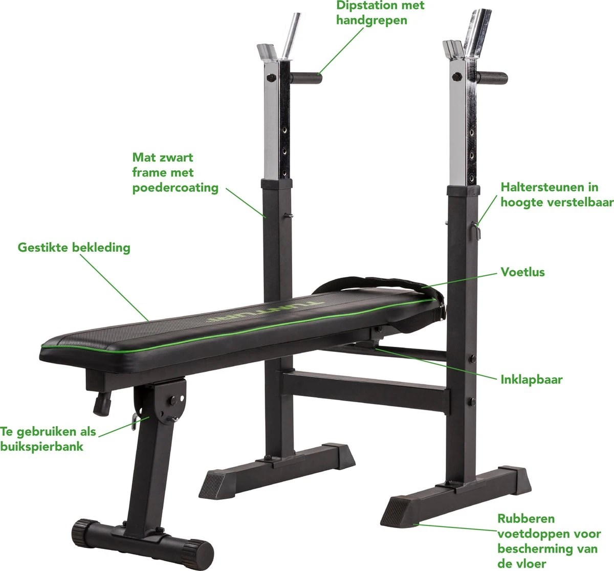 Tunturi WB20 Halterbank - Fitnessbank - Trainingsbank - Utility Bench - Opklapbaar - Bankdrukbank - Kleur: Zwart 10 Tunturi WB20 Halterbank - Fitnessbank - Trainingsbank - Utility Bench - Opklapbaar - Bankdrukbank - Kleur: Zwart - Afbeelding 8