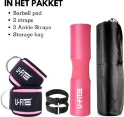 U Fit One Barbell Pad & 2 Stuks Ankle Straps Set - Enkelband - Ankle Cuff Strap - Enkel Strap - Billen Trainer - Nekbeschermer - Barpad - Squat Sponge Bar Pad - Schouderpad - Halterstang - Lunges - Hip Thrust - Roze -Fit Gear Verkoop 1200x1131 4