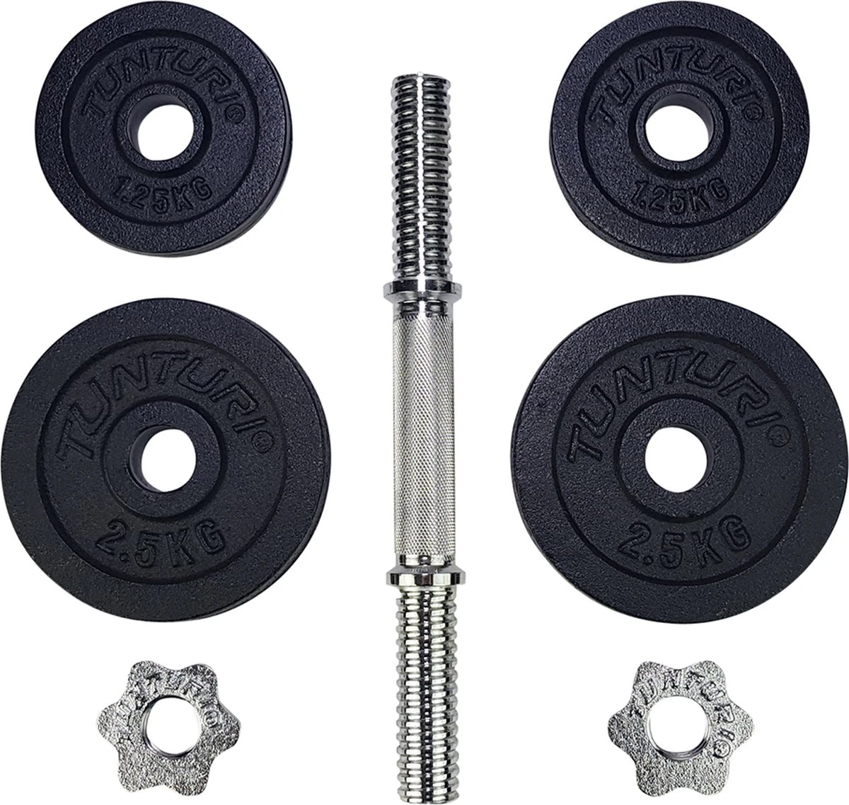 Tunturi Gewichten Gietijzer Totaal 10kg - Halterset Met Schroefsluiting - Dumbbell Set - 1 Halterstang - 30mm - Incl. Gratis Fitness App 5 Tunturi Gewichten Gietijzer Totaal 10kg - Halterset Met Schroefsluiting - Dumbbell Set - 1 Halterstang - 30mm - Incl. Gratis Fitness App - Afbeelding 3
