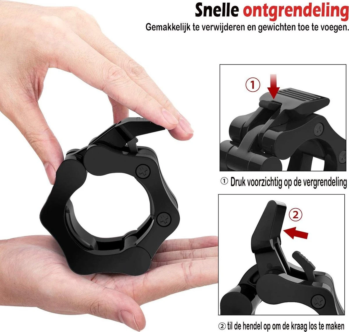 MJ Sports Premium Jaw Collar Set - Haltersluitingen - Halterklemmen - Halterstangsluiting - Jaw Collars - Olympic Barbell - Fitness - Set Van 2 - 50mm - Zwart 4 MJ Sports Premium Jaw Collar Set - Haltersluitingen - Halterklemmen - Halterstangsluiting - Jaw Collars - Olympic Barbell - Fitness - Set Van 2 - 50mm - Zwart - Afbeelding 2