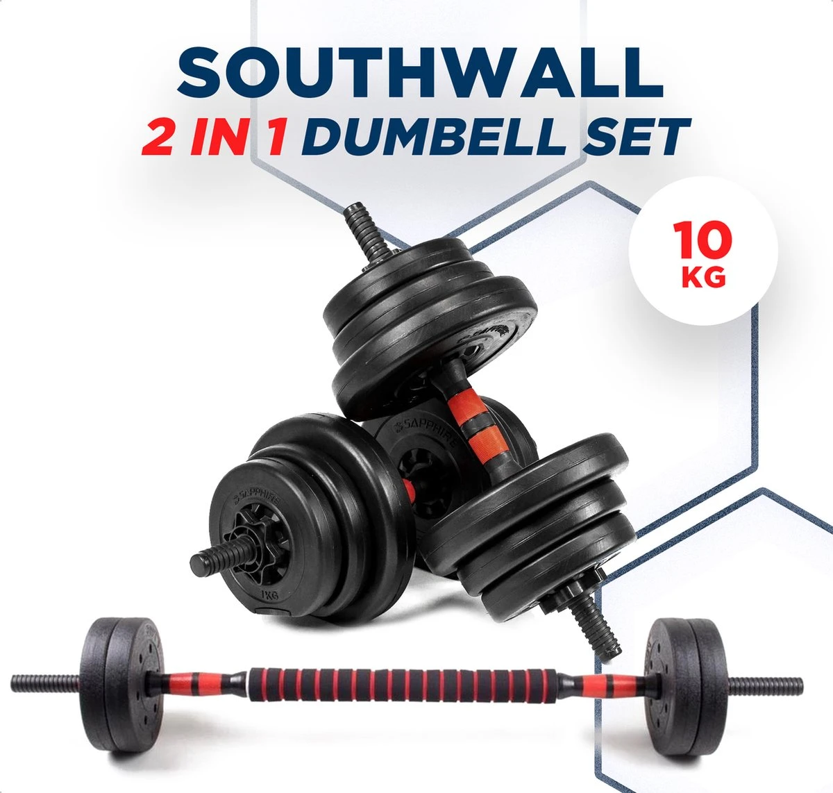SOUTHWALL Dumbbells Set Verstelbaar Met Halterstang Tot 10kg – Verstelbare Halterset – Fitness Stang – Fitness Gewichten Set – Professionele 2-in-1 Dumbbellset – Gebruiksvriendelijk – Multifunctioneel – Dumbell Set 10 Kg – Rood/Zwart 3 SOUTHWALL Dumbbells Set Verstelbaar Met Halterstang Tot 10kg – Verstelbare Halterset – Fitness Stang – Fitness Gewichten Set – Professionele 2-in-1 Dumbbellset – Gebruiksvriendelijk – Multifunctioneel – Dumbell Set 10 Kg – Rood/Zwart