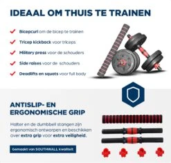 SOUTHWALL Dumbbells Set Verstelbaar Met Halterstang Tot 10kg – Verstelbare Halterset – Fitness Stang – Fitness Gewichten Set – Professionele 2-in-1 Dumbbellset – Gebruiksvriendelijk – Multifunctioneel – Dumbell Set 10 Kg – Rood/Zwart 6 SOUTHWALL Dumbbells Set Verstelbaar Met Halterstang Tot 10kg – Verstelbare Halterset – Fitness Stang – Fitness Gewichten Set – Professionele 2-in-1 Dumbbellset – Gebruiksvriendelijk – Multifunctioneel – Dumbell Set 10 Kg – Rood/Zwart -Fit Gear Verkoop 1200x1142 6