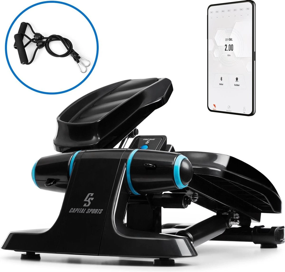 CAPITAL SPORTS Galaxy Step - Mini Stepper - Fitness Training Voor Thuis - LC Display - Inclusief Power Ropes - App Bediening - Blauw 3 CAPITAL SPORTS Galaxy Step - Mini Stepper - Fitness Training Voor Thuis - LC Display - Inclusief Power Ropes - App Bediening - Blauw