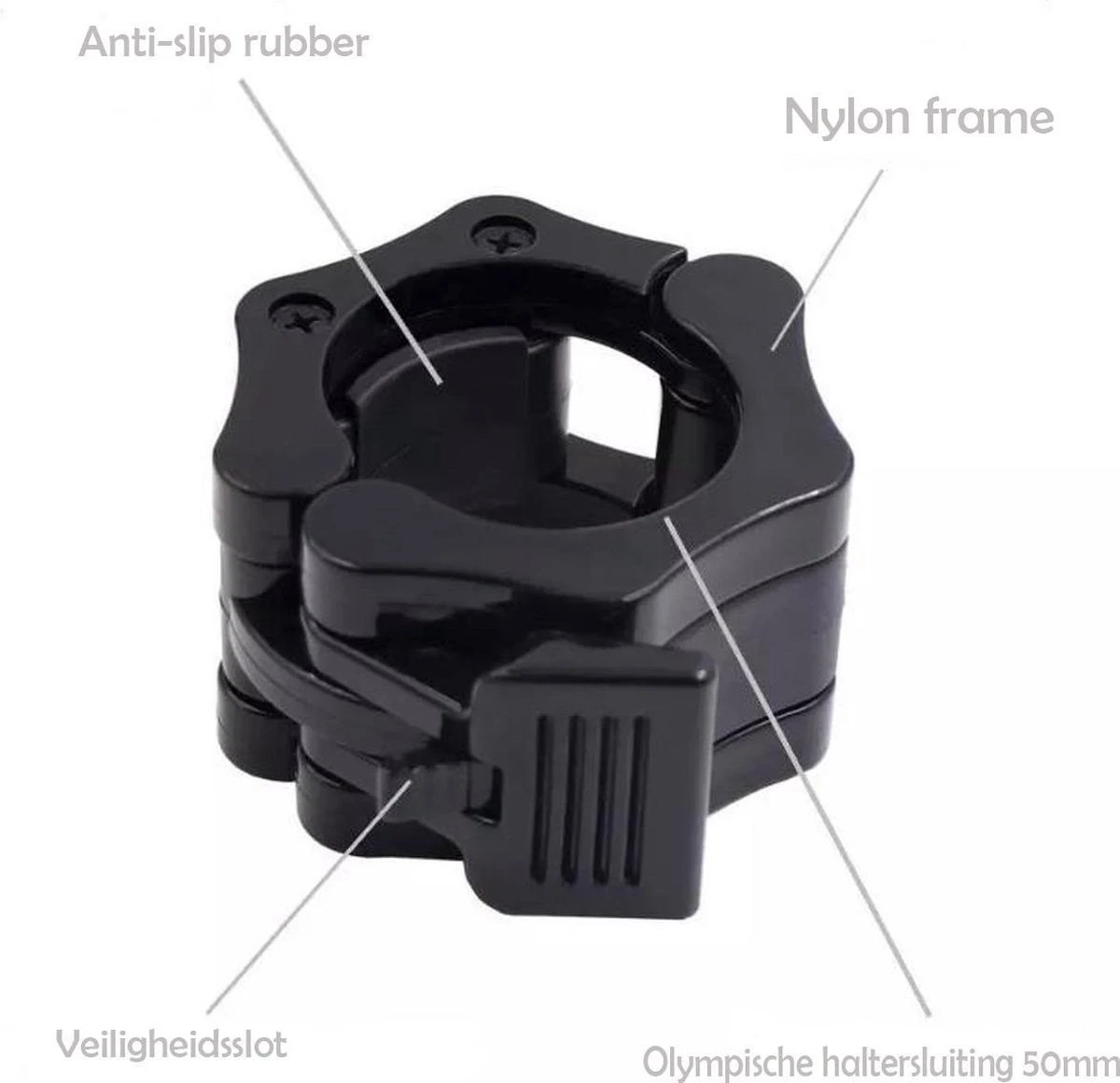 MJ Sports Premium Jaw Collar Set - Haltersluitingen - Halterklemmen - Halterstangsluiting - Jaw Collars - Olympic Barbell - Fitness - Set Van 2 - 50mm - Zwart 11 MJ Sports Premium Jaw Collar Set - Haltersluitingen - Halterklemmen - Halterstangsluiting - Jaw Collars - Olympic Barbell - Fitness - Set Van 2 - 50mm - Zwart - Afbeelding 9