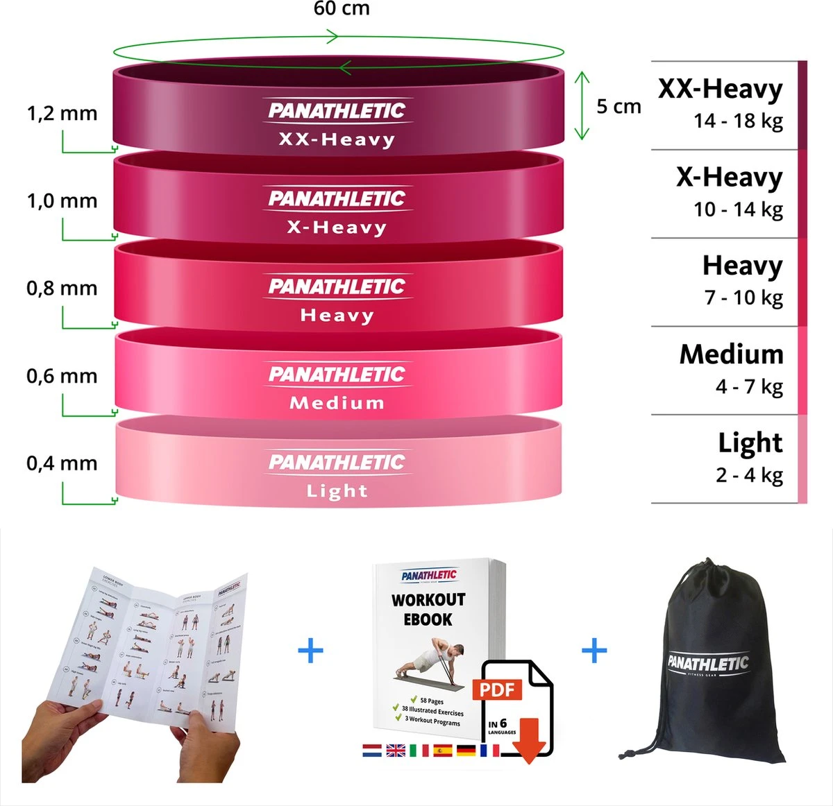 Panathletic Weerstandsbanden – Set Van 5 – Handleiding – Opbergzakje – EBook Met Extra Oefeningen – Roze 5 Panathletic Weerstandsbanden – Set Van 5 – Handleiding – Opbergzakje – EBook Met Extra Oefeningen – Roze - Afbeelding 3