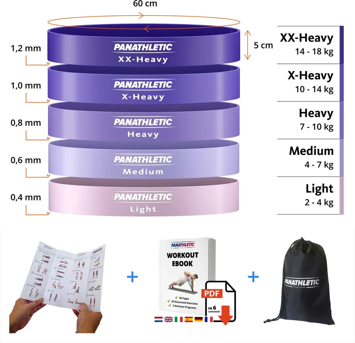 Panathletic Weerstandsbanden – Set Van 5 – Handleiding – Opbergzakje – EBook Met Extra Oefeningen – Paars 4 Panathletic Weerstandsbanden – Set Van 5 – Handleiding – Opbergzakje – EBook Met Extra Oefeningen – Paars - Afbeelding 2