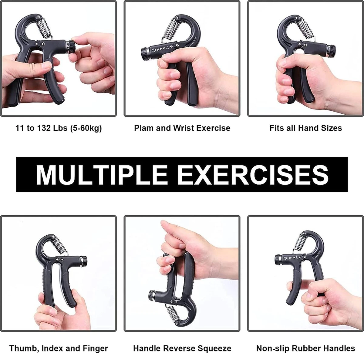 Igoods Handknijper - Handtrainer - Thuis Trainen - Knijphalter - Grip Trainer - Tot 60Kg - Zwart 4 Igoods Handknijper - Handtrainer - Thuis Trainen - Knijphalter - Grip Trainer - Tot 60Kg - Zwart - Afbeelding 2