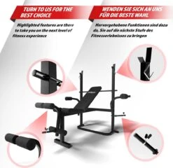 Physionics - Multifunctionele Halterbank - Butterfly Oefening, Sit-ups - Krachttraining - Training Benen - Verstelbare Rugleuning In 4 Standen, Maximum Draagvermogen 255kg - Zwart -Fit Gear Verkoop 1200x1167 3