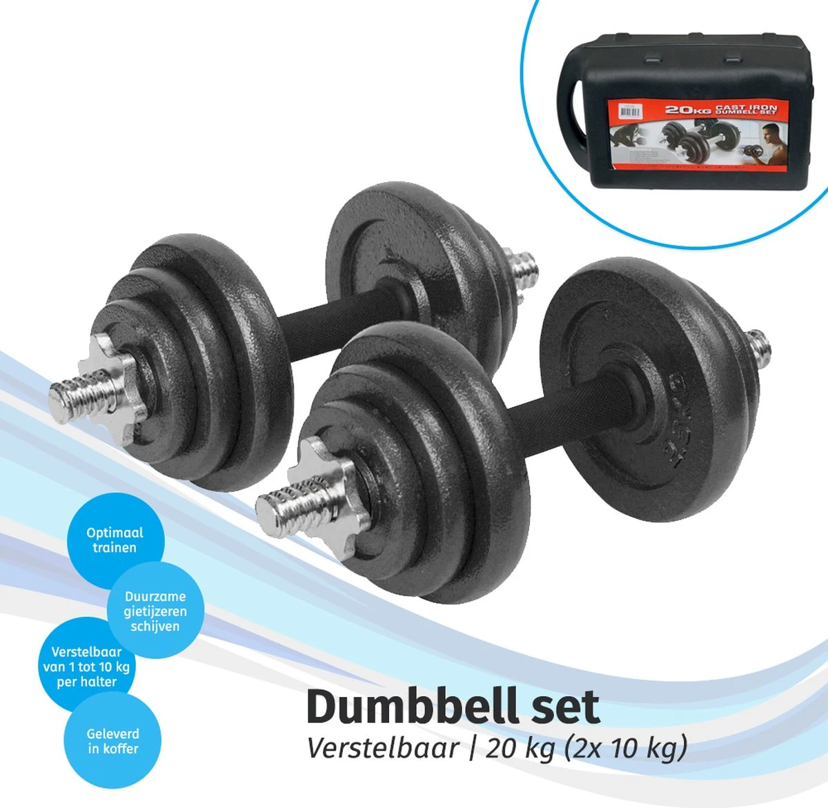 Verstelbare Dumbbell Set 20 Kg Met Koffer - Gietijzeren Gewichten - 2x 10kg 4 Verstelbare Dumbbell Set 20 Kg Met Koffer - Gietijzeren Gewichten - 2x 10kg - Afbeelding 2