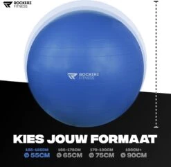 Rockerz Fitness® - Yoga Bal Inclusief Pomp - Pilates Bal - Fitness Bal - Zwangerschapsbal - Goede Houding Bij Het Thuiswerken - 55 Cm - Kleur: Blauw -Fit Gear Verkoop 1200x1173 4