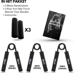 U-Fit One 3 Delige Metal Handtrainer Set - 45kg, 68kg, 90kg - Grip Trainer - Handknijper - Knijphalter - Armtrainer - Hand Knijper - Handgripper - Heavy Gripper - Onderarm - Buigveer - Zwart -Fit Gear Verkoop 1200x1181 10