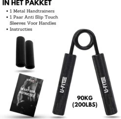 U-Fit One Metal Handtrainer 90kg Met 2 Soft Touch Sleeves - Grip Trainer - Handknijper - Knijphalter - Armtrainer - Hand Knijper - Handgripper - Heavy Gripper - Onderarm - Buigveer -Fit Gear Verkoop 1200x1182 7