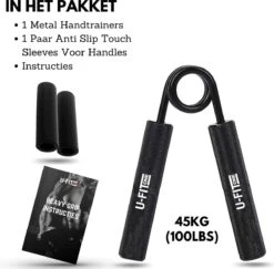 U-Fit One Metal Handtrainer 45kg Met 2 Soft Touch Sleeves - Handknijper- Grip Trainer - Knijphalter - Armtrainer - Hand Knijper - Handgripper - Heavy Gripper - Onderarm - Buigveer -Fit Gear Verkoop 1200x1182 8