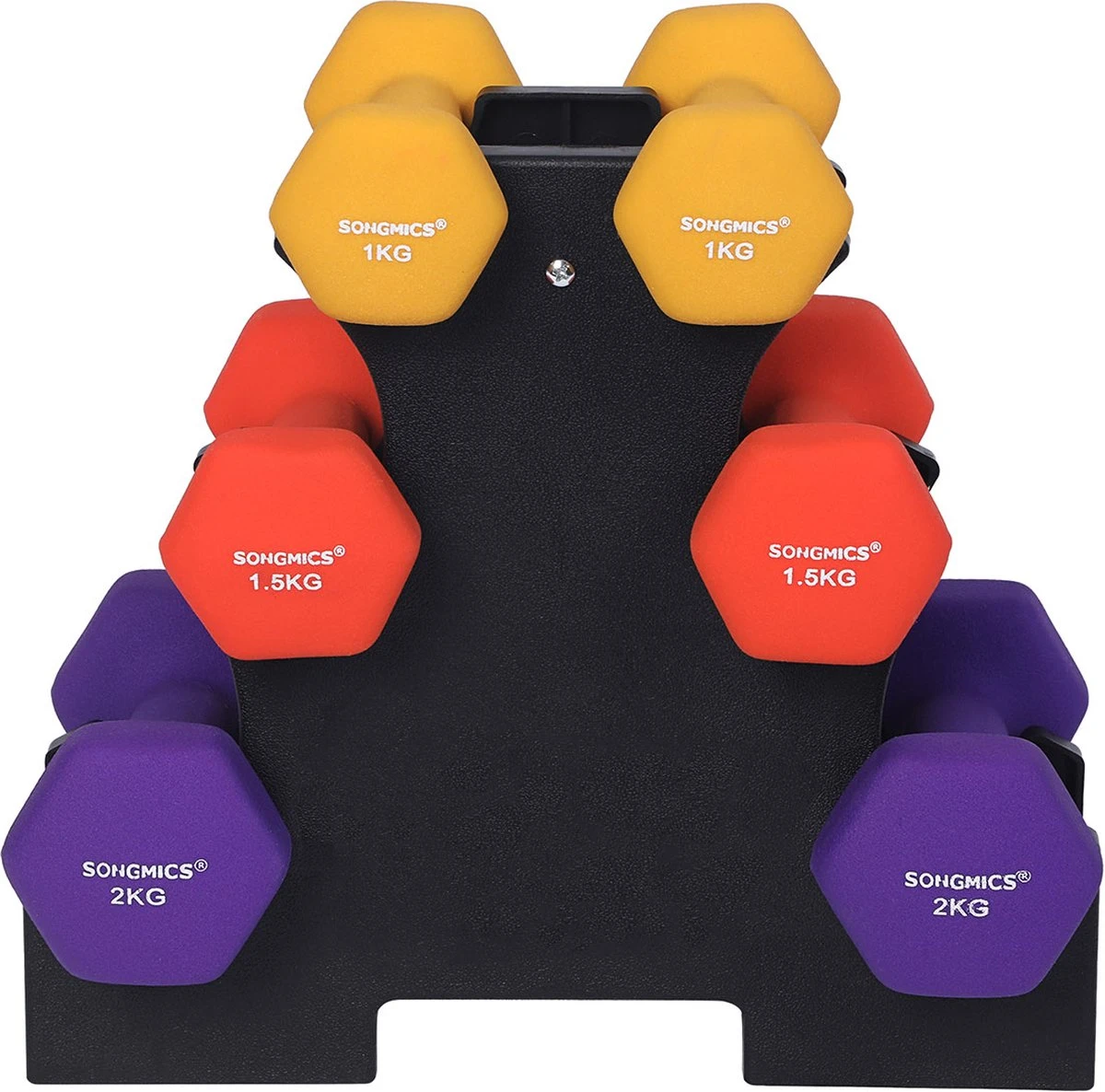 Songmics Dumbells - Halterset - Gewichten - Dumbells Set - Gewichten Fitness - Met Halterstandaard - Inclusief 9 Kg Gewichten- Meerkleurig - Zwart 4 Songmics Dumbells - Halterset - Gewichten - Dumbells Set - Gewichten Fitness - Met Halterstandaard - Inclusief 9 Kg Gewichten- Meerkleurig - Zwart - Afbeelding 2