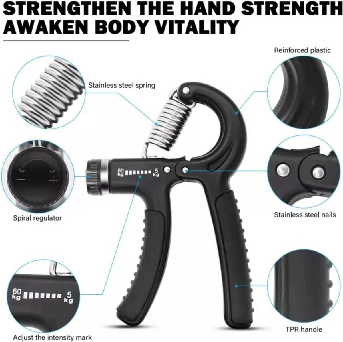 Igoods Handknijper - Handtrainer - Thuis Trainen - Knijphalter - Grip Trainer - Tot 60Kg - Zwart 8 Igoods Handknijper - Handtrainer - Thuis Trainen - Knijphalter - Grip Trainer - Tot 60Kg - Zwart - Afbeelding 6