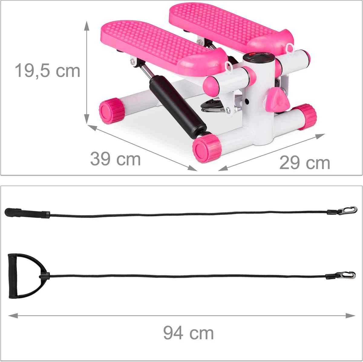 Relaxdays Swing Stepper - 2 Weerstandsbanden - Fitness Stepper - Display - Diverse Kleuren - Roze 5 Relaxdays Swing Stepper - 2 Weerstandsbanden - Fitness Stepper - Display - Diverse Kleuren - Roze - Afbeelding 3