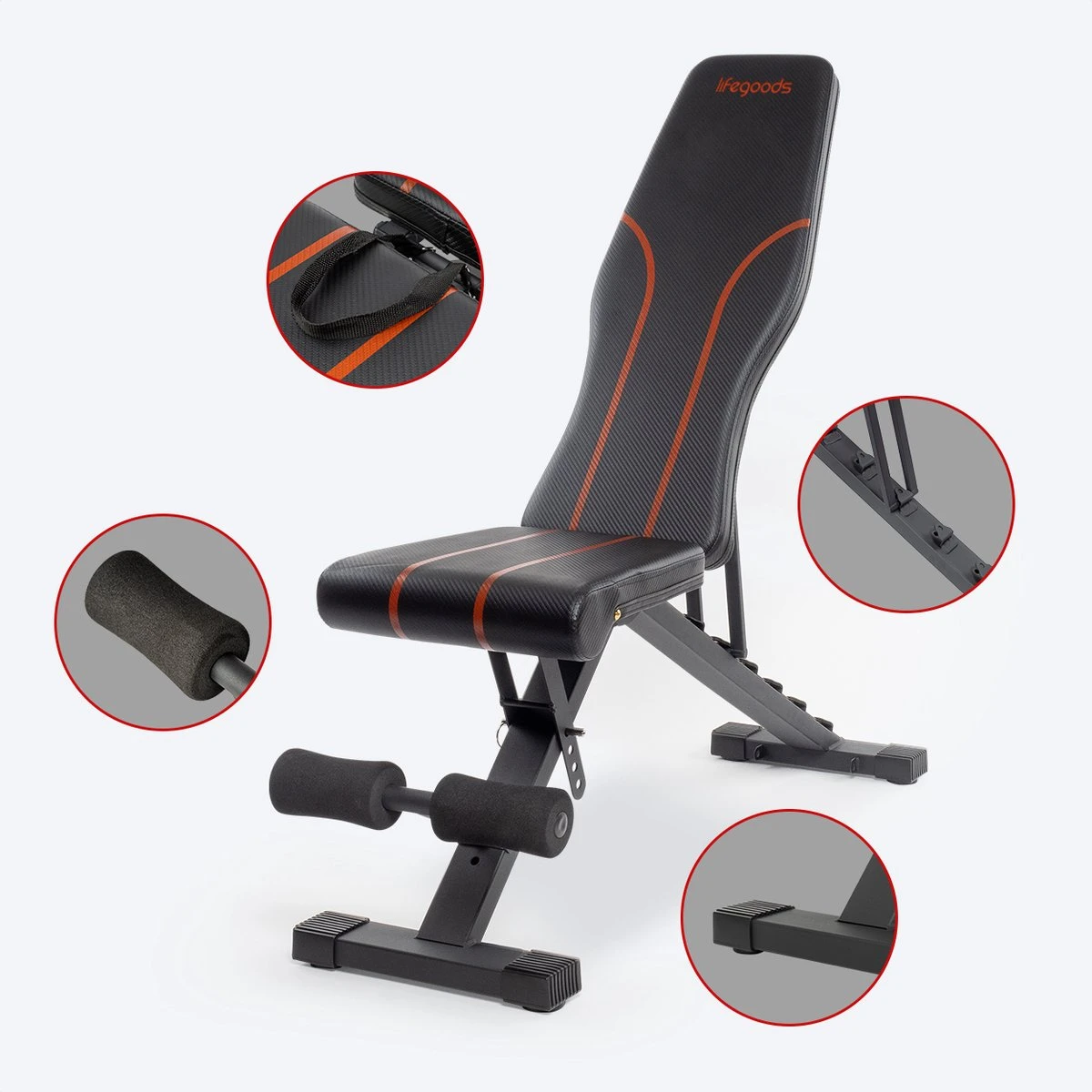 LifeGoods Fitness Halterbank - Verstelbaar - Inklapbaar - Zwart/Rood 5 LifeGoods Fitness Halterbank - Verstelbaar - Inklapbaar - Zwart/Rood - Afbeelding 3