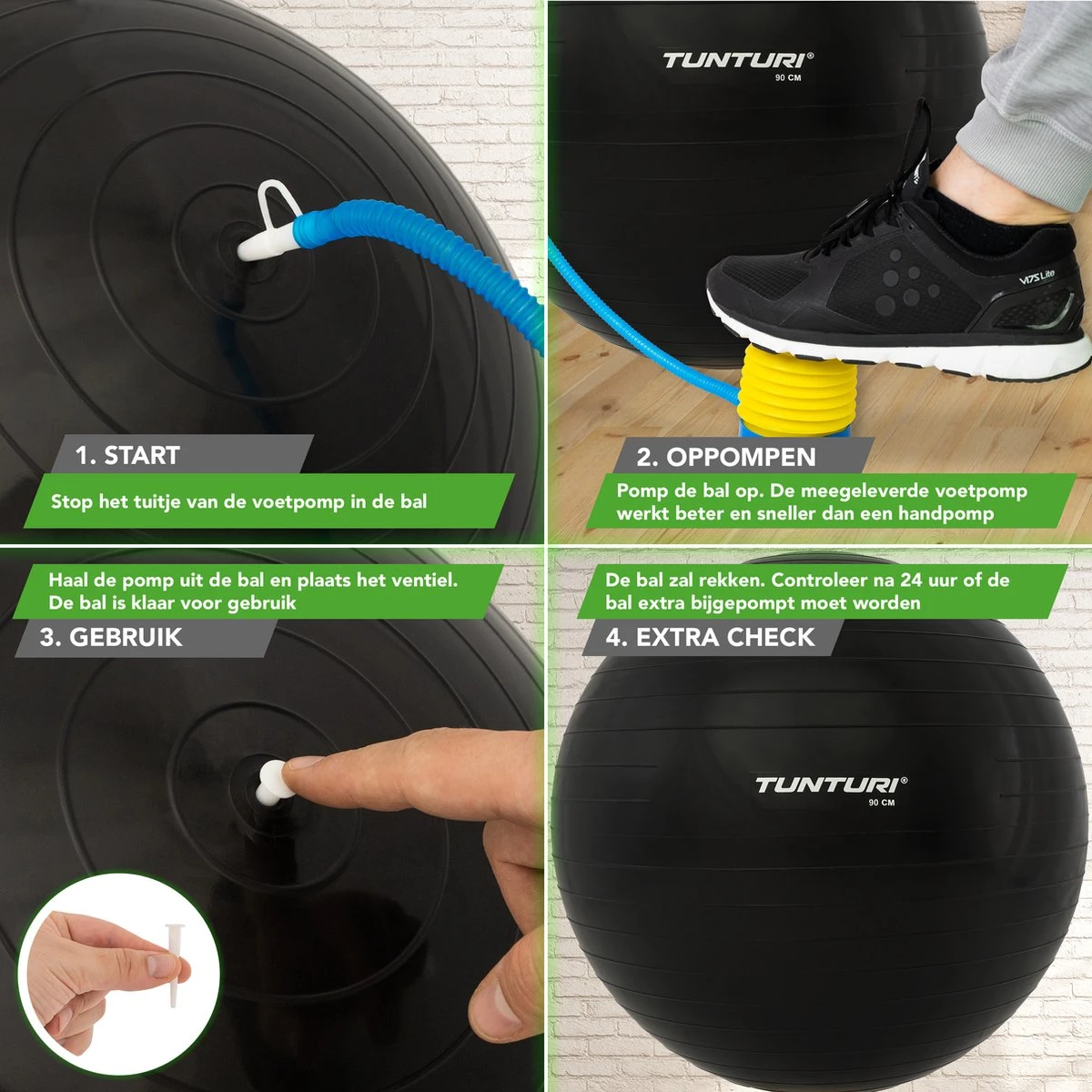 Tunturi Fitness Bal - Yoga Bal Inclusief Pomp - Pilates Bal - Zwangerschaps Bal - 90 Cm - Kleur: Zwart - Incl. Gratis Fitness App 5 Tunturi Fitness Bal - Yoga Bal Inclusief Pomp - Pilates Bal - Zwangerschaps Bal - 90 Cm - Kleur: Zwart - Incl. Gratis Fitness App - Afbeelding 3