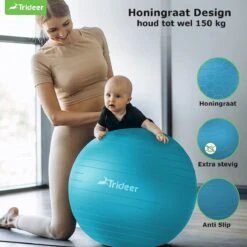 Trideer - Extra Sterke Yoga Bal - Turquoise 48-55 Cm - Met Pomp - Gymnastiekbal, Pilatesbal, Zitbal Voor Kantoor, Balans, Yoga, Fitness Bal, Zwangerschapsbal, Balansstoel In De Sportschool, Thuis Of Op Kantoor -Fit Gear Verkoop 1200x1200 1432